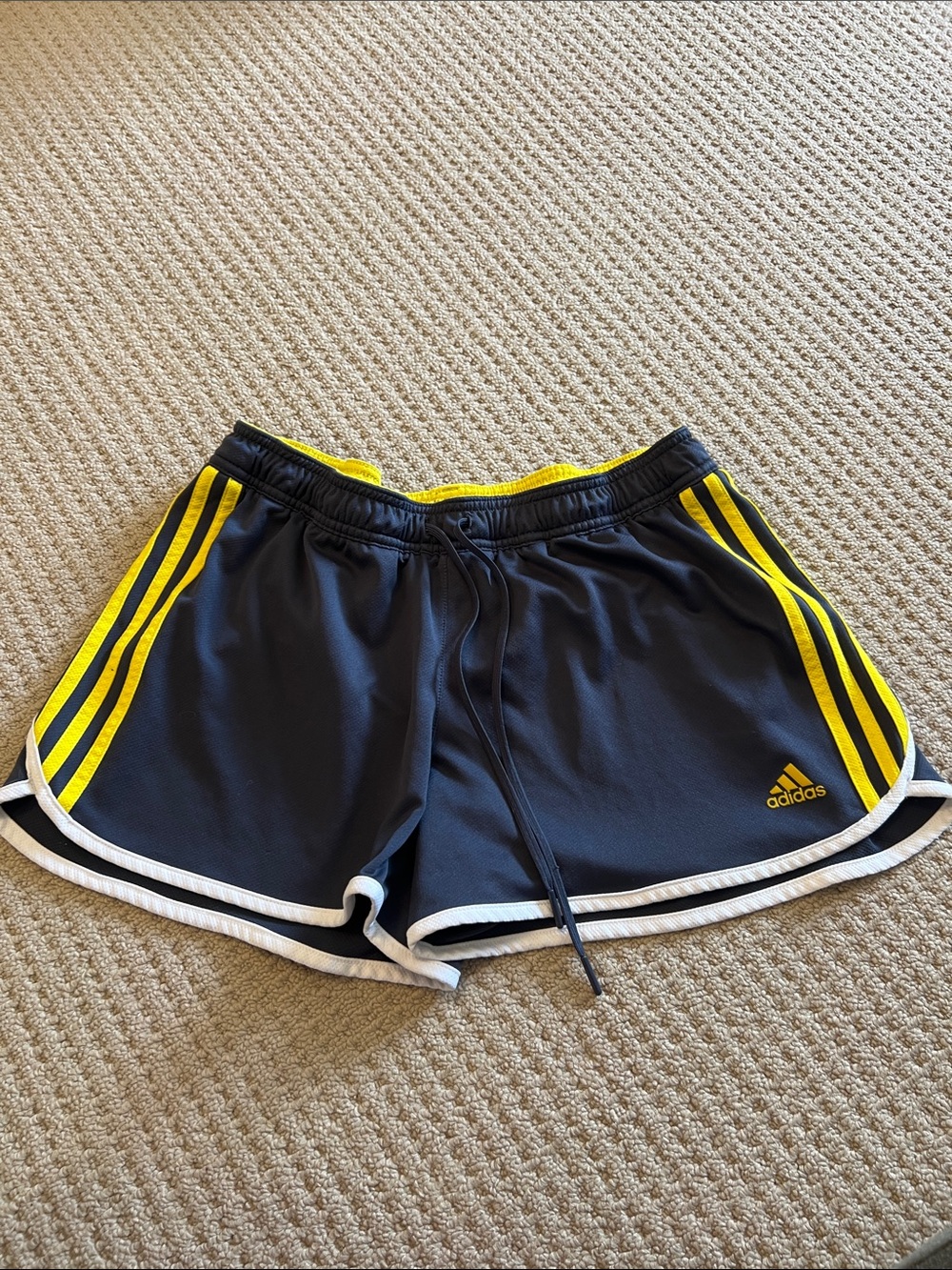 adidas Women's Navy Shorts with Yellow Stripes